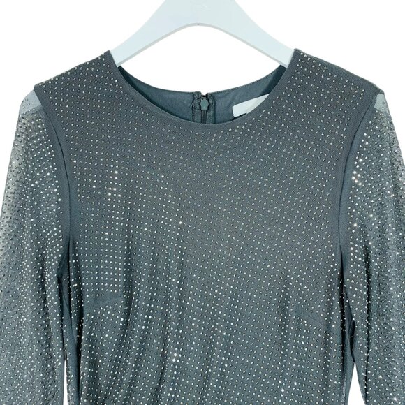 Rhinestone-embellished dress dark grey long sleeve mesh sz S H&M - Picture 4 of 16
